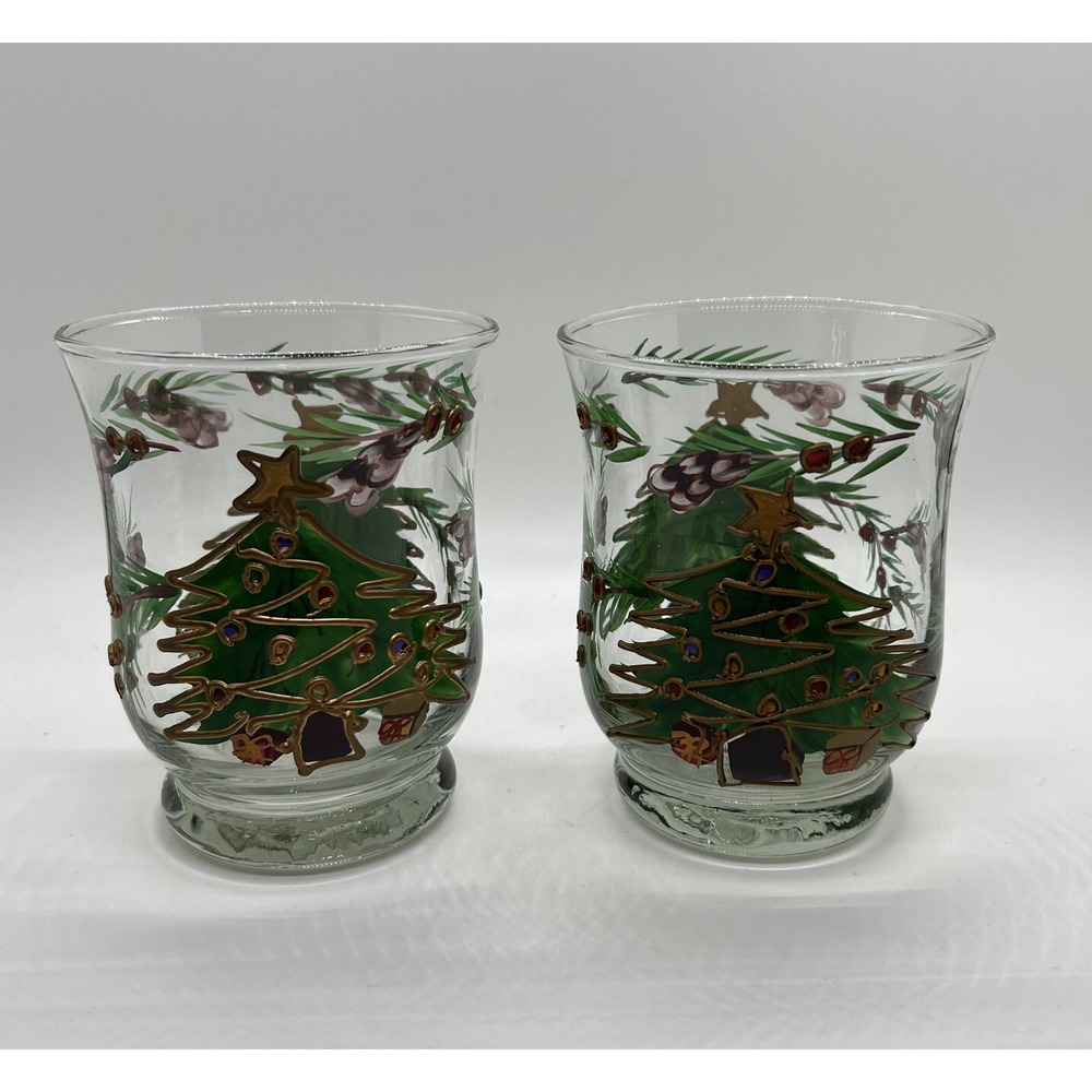 Fifth‎ Avenue Crystal Christmas Tree Set of 2 Hurricane Tea Light Candle Holders
